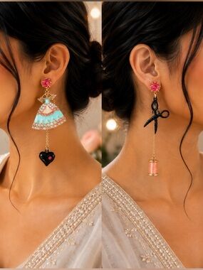 Mismatched Sewing Gold  Earrings Dress Scissors Dangle Earrings